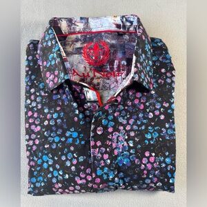 Au Noir Mens Black Pink Blue Longsleeve Button Down Shirt Size 4/L  Preowned